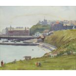 Chettle (British, mid-20th century) Dover from the cliffs; City riverscape watercolour, signed '