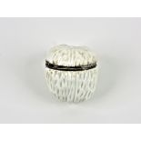 A Victorian novelty silver mounted white porcelain walnut snuff box probably German, indistinct