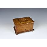 A fine 19th century Italian olive wood and marquetry cigar box of rectangular form with canted