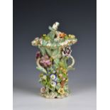 A Bloor Derby porcelain pot pourri vase and cover 1830s-40s, of naturalistic form with pierced