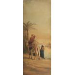 Late 19th century English School Bedouin Tribesmen at the Oasis a pair, oil on canvas, unframed