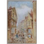 Edwin Winter Dupuy (Guernsey, 1832-1902)) Cobbled street, St Peter Port, Guernsey watercolour,