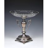 An Art Nouveau electro-plated WMF cut glass tazza the circular acid etched glass bowl with segmented