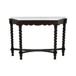 A mahogany and marble breakfront console table early 20th century, the grey mottled white marble top