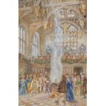 Walter Duncan, A.R.W.S. (British, fl.1880-1910) 'Burning Jute Log, The Great Hall, Hampton