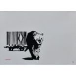 Banksy (born 1975) - Barcode Leopard, 2004, screenprint on cream wove paper, red ink stamped