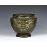 A Chinese bronze and cloisonné enamel jardinière of typical melon form, probably 19th century,