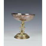A 17th century silver parcel gilt chalice or communion cup two indistinctly struck marks to