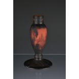 A Muller Fres cameo glass lamp base the ovoid stem on a wide circular foot with three flex frills,