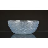 A Rene Lalique opalescent and frosted glass 'Ormeaux' pattern bowl blue stained glass, the outside