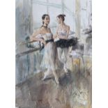 Gordon King (British, b.1939) Two Ballerinas watercolour, signed lower right 14½ x 10¼in.. (36.8 x