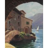 Martinelli (Italian, 20th century) 'Ponte di Nesso', Lake Como, Italy oil on board, signed lower