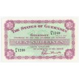 BRITISH BANKNOTE - The States of Guernsey - Ten Shillings 1st July. 1966, Signatory L. A.