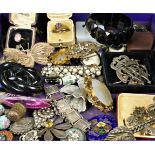 A collection of Victorian, Edwardian and mid-century silver and costume jewellery. (qty.)