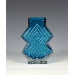 A Geoffrey Baxter for Whitefriars Double Diamond glass vase 1960s, in kingfisher blue, 15.6cm. high.