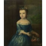 English School, 18th century Portrait of a young girl, three quarter length, standing beside a