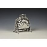 A Victorian silver plated clam shell muffin warmer by Fenton Brothers, Sheffield, on branch
