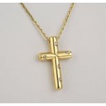 A Galio 18ct yellow gold and diamond cross pendant the brushed gold cross inset with five