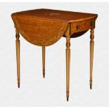 A George III style painted satinwood Pembroke table 20th century, the oval top with a broad band