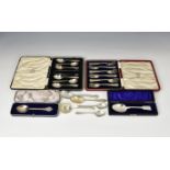 A collection of cased silver cutlery comprising a cased christening spoon; a cased 1935 Jubilee