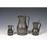 A matched graduated set of three 18th century Channel Islands pewter measures the largest pint size,