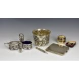 A collection of silver smalls comprising a Victorian repousse sugar basin/bowl, James Wakely & Frank