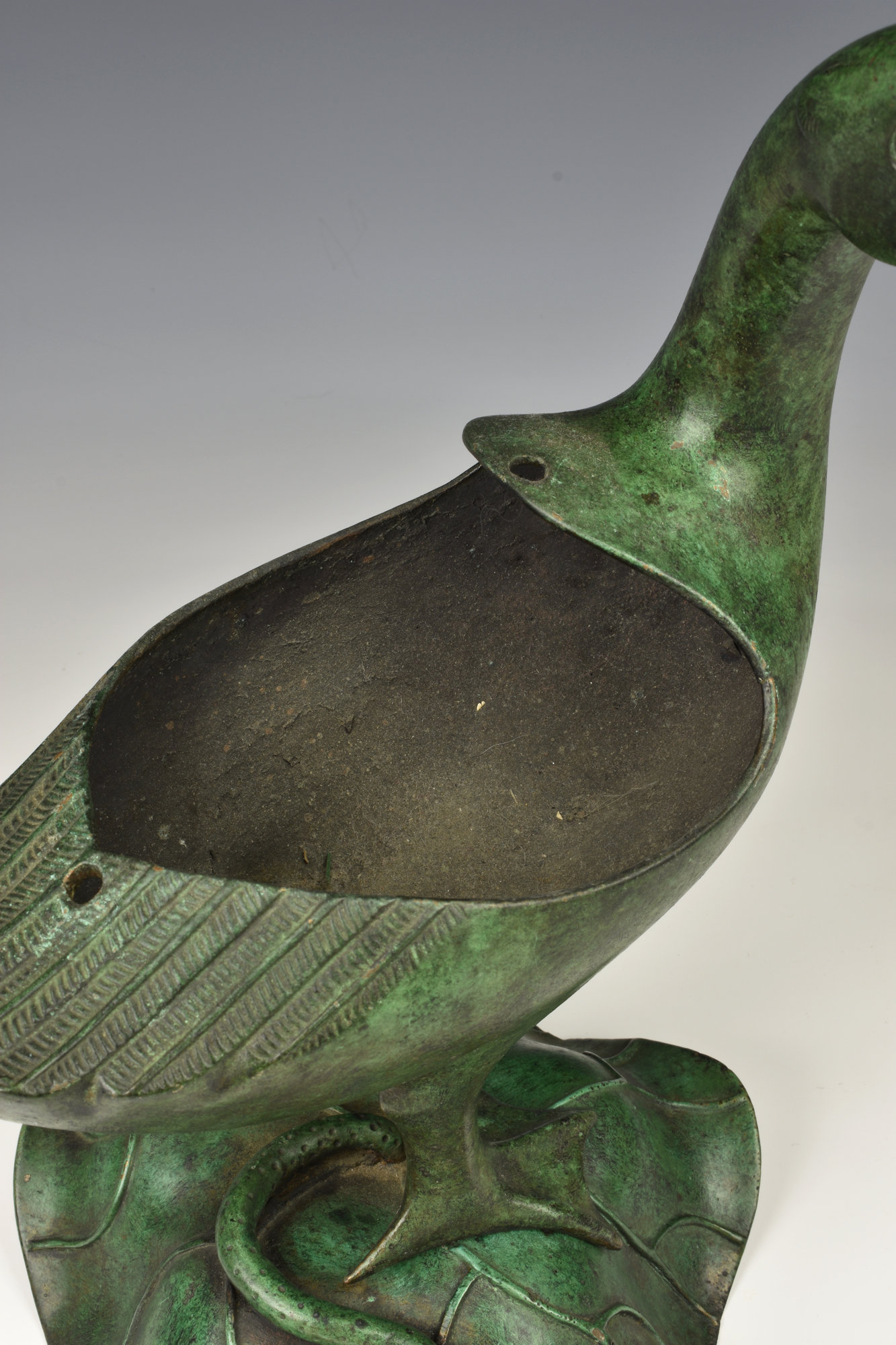 A Chinese patinated bronze duck censer probably 20th century, with verdigris patination, the duck - Image 5 of 7