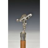 A Channel Islands silver walking cane with Rolls-Royce Spirit of Ecstasy mount by Bruce Russell date