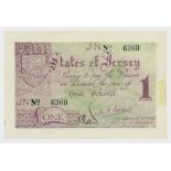 BRITISH BANKNOTE - STATES OF JERSEY - German Occupation Jersey Occupation One Pound (JN248),