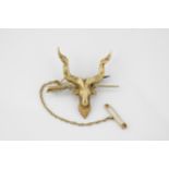 A late Victorian 18ct gold hunting souvenir brooch modelled as the head of a Markhor, the national