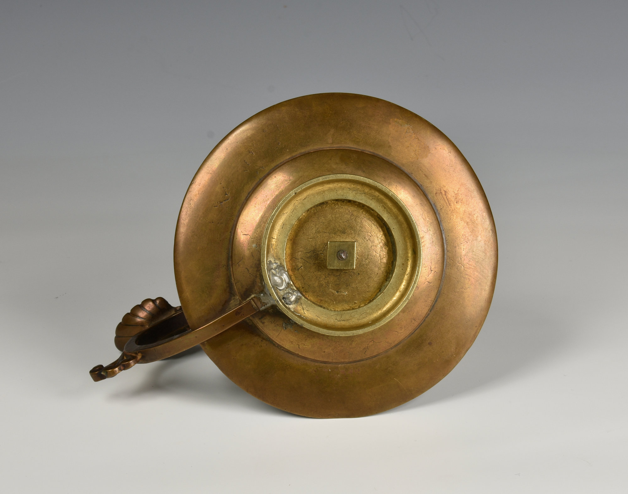 A 19th century French gilt bronze and champleve enamel chamberstick the urn sconce carried by a - Image 3 of 4