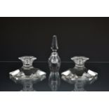 A pair of Val St. Lambert crystal glass candlesticks of octagonal form, etched mark to base, 2½