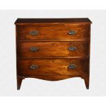 A George IV mahogany and ebony strung chest of three drawers of small proportions, the rectangular