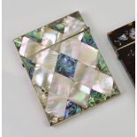 A 19th century mother of pearl and abalone visiting card case rectangular form, side hinged with