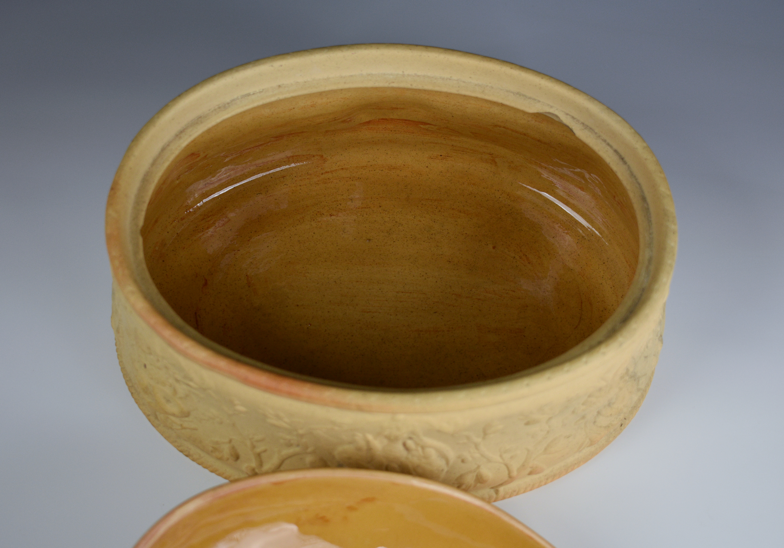 A Copeland Late Spode caneware game tureen or pie dish of flared oval form, with relief decoration - Image 5 of 8