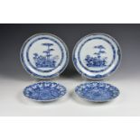 A pair of Chinese export porcelain blue and white saucer dishes Qianlong period (1736-1795), painted