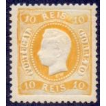 PORTUGAL STAMPS 1867 10 Reis Yellow mounted mint SG 54 Cat £375