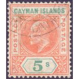 STAMPS : CAYMAN ISLANDS : 1907 5/- Salmon and Green,