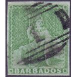 BARBADOS STAMPS : 1855 1/2d Yellow Green,