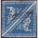 STAMPS : CAPE OF GOOD HOPE 1853 4d Deep Blue, good used pair with margins all around,