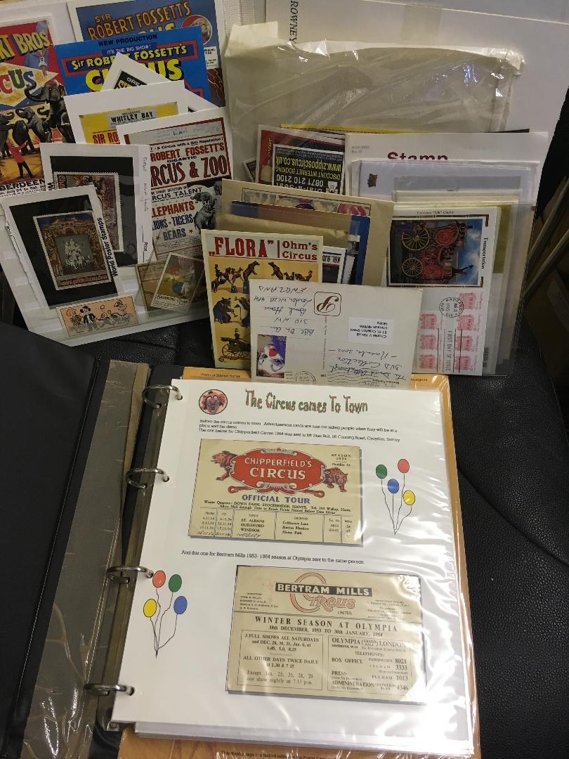 CIRCUS, collection of cards, stamps and ephemera relating to circus's, Chipperfields,