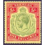 BERMUDA STAMPS : 1918 5/- Deep Green and Deep Red Yellow,