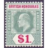 STAMPS : BRITISH HONDURUS : 1907 $1 Grey Green and Carmine,