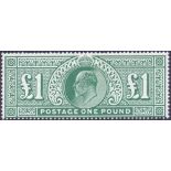 GREAT BRITAIN STAMPS : 1911 £1 Deep Green, superb unmounted mint example,