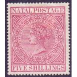 STAMPS : NATAL 1874 5/- Carmine,