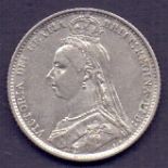 COINS : 1887 Queen Victoria sixpence VF or slightly better