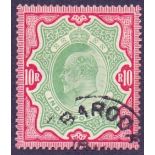 STAMPS INDIA : 1909 10r Green and Carmine,