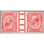 GREAT BRITAIN STAMPS : 1912 1d Scarlet. Fantastic unmounted mint TETE-BECHE IMPRIMATUR gutter pair.