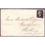 PENNY BLACK ON COVER : 1841 Penny Black four margins of small wrapper dated 16th April 1841
