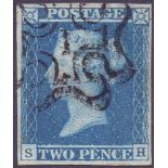 GREAT BRITAIN STAMPS : 1841 2d Blue , four large margins cancelled by No 1 in MX.